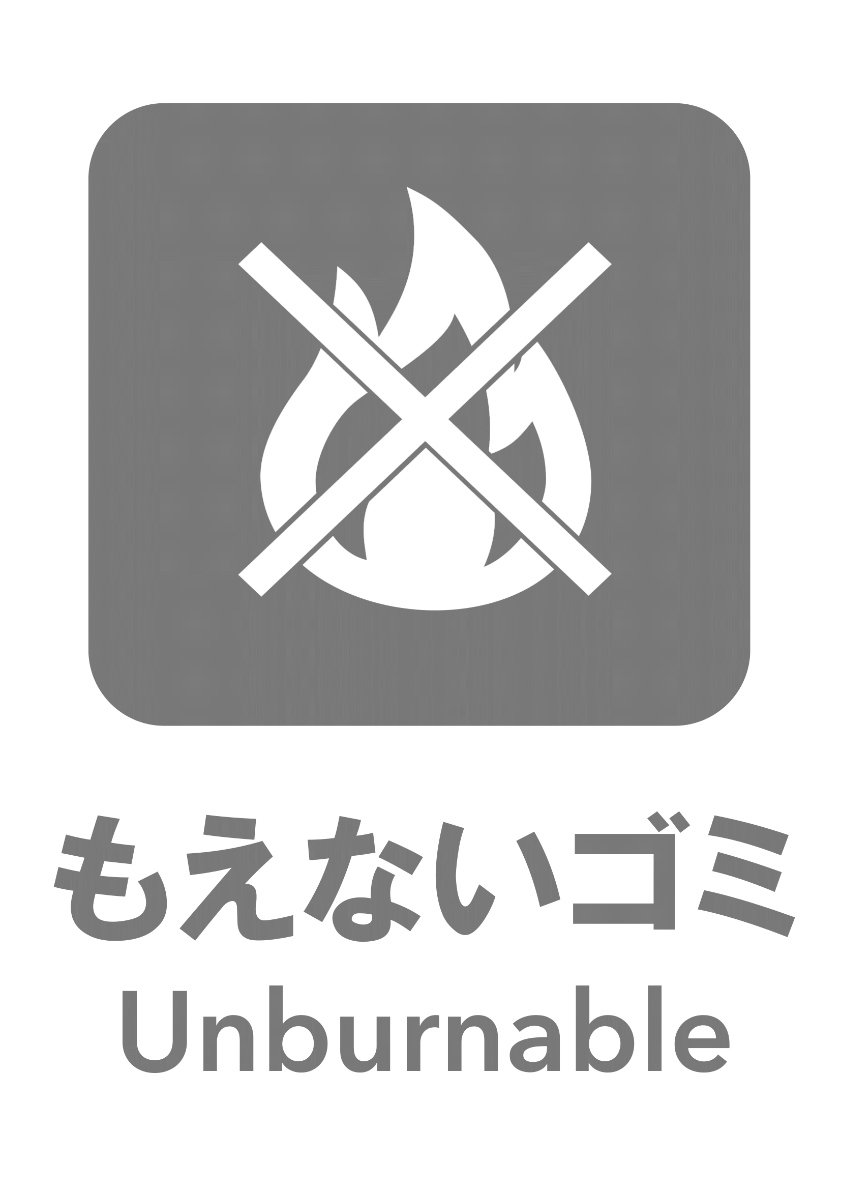 一般ゴミの張り紙の張り紙（もえないゴミ・リサイクル・Ａ４・タテ・ピクトグラム・グレー）